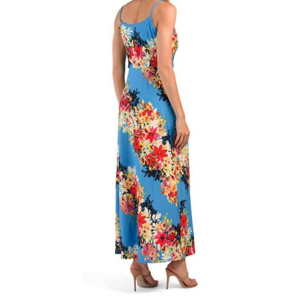 New London Times Women's Bloom Stripe Floral Print Cami Maxi Dress - Picture 2 of 5